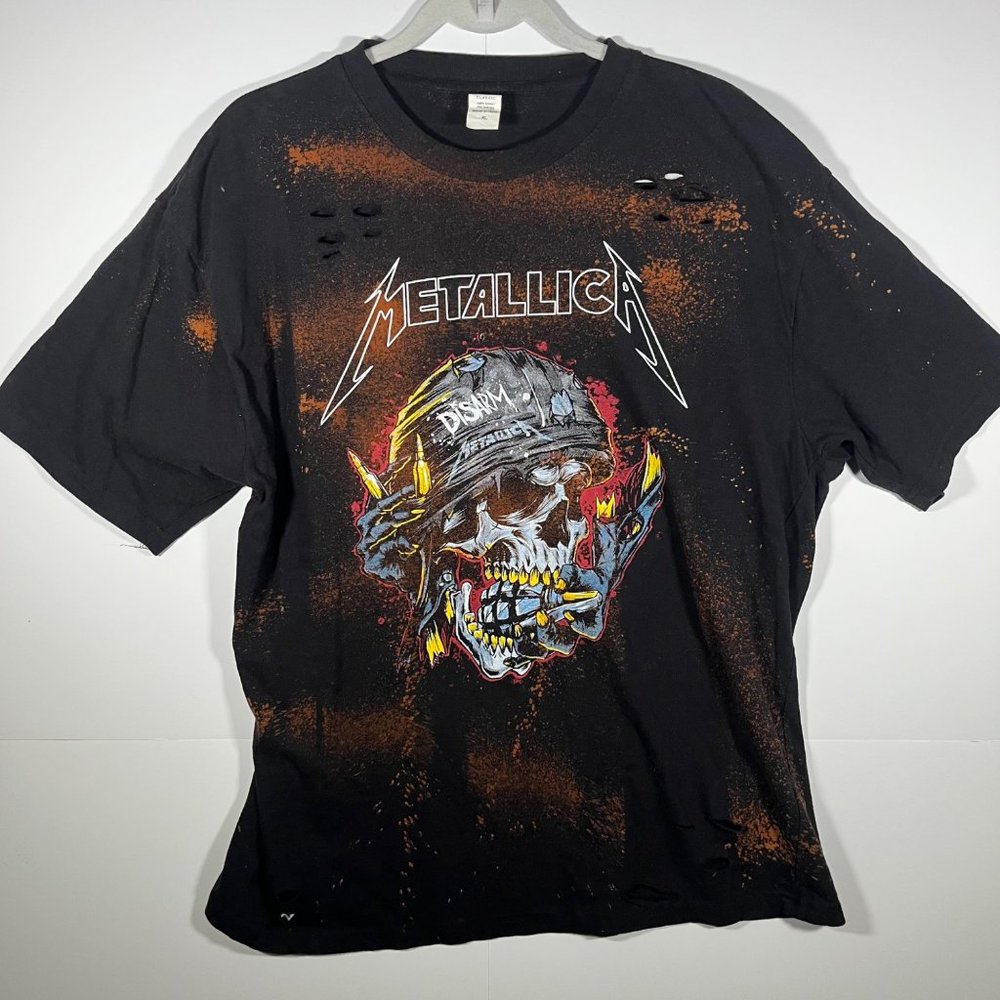 Mens Metallica Band Tee skull head Black Red Size XL